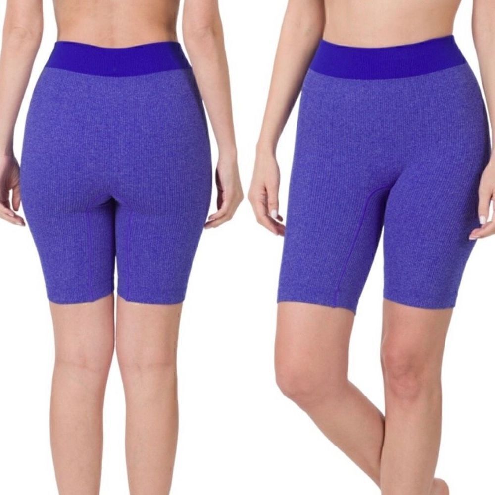 Zenana Seamless Bike Shorts Ribbed Stretch Purple S/M